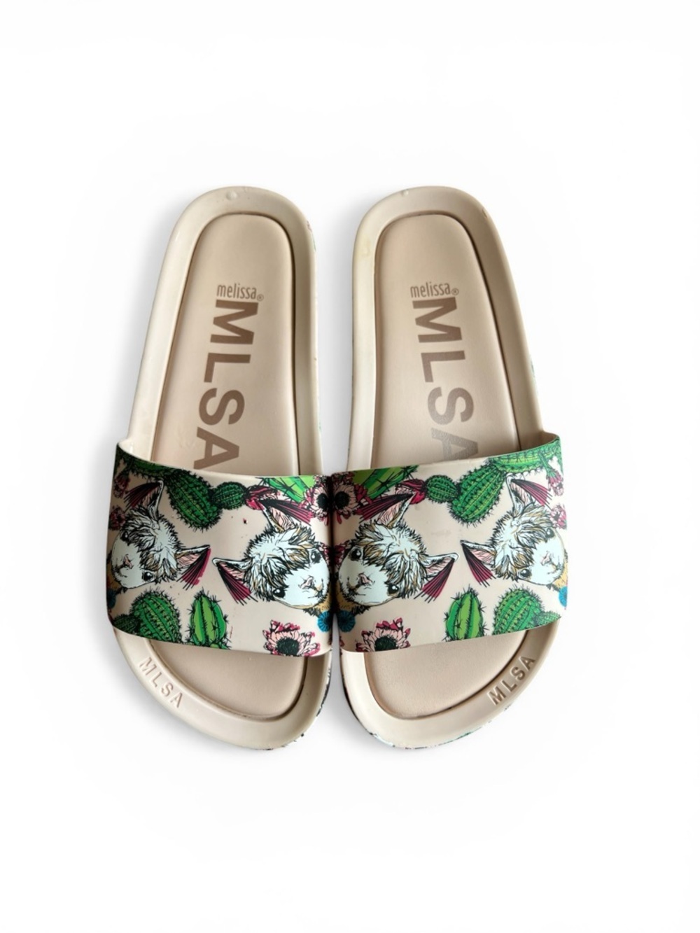 Melissa Pink Llama & Cacti Flower Beach Pool Slide Sandal Womenโs Size 8